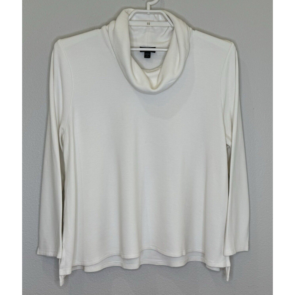 J.Jill Top XL Petite Ivory Ribbed Cowl Neck Long Sleeve Rayon Blend Stretch Boxy